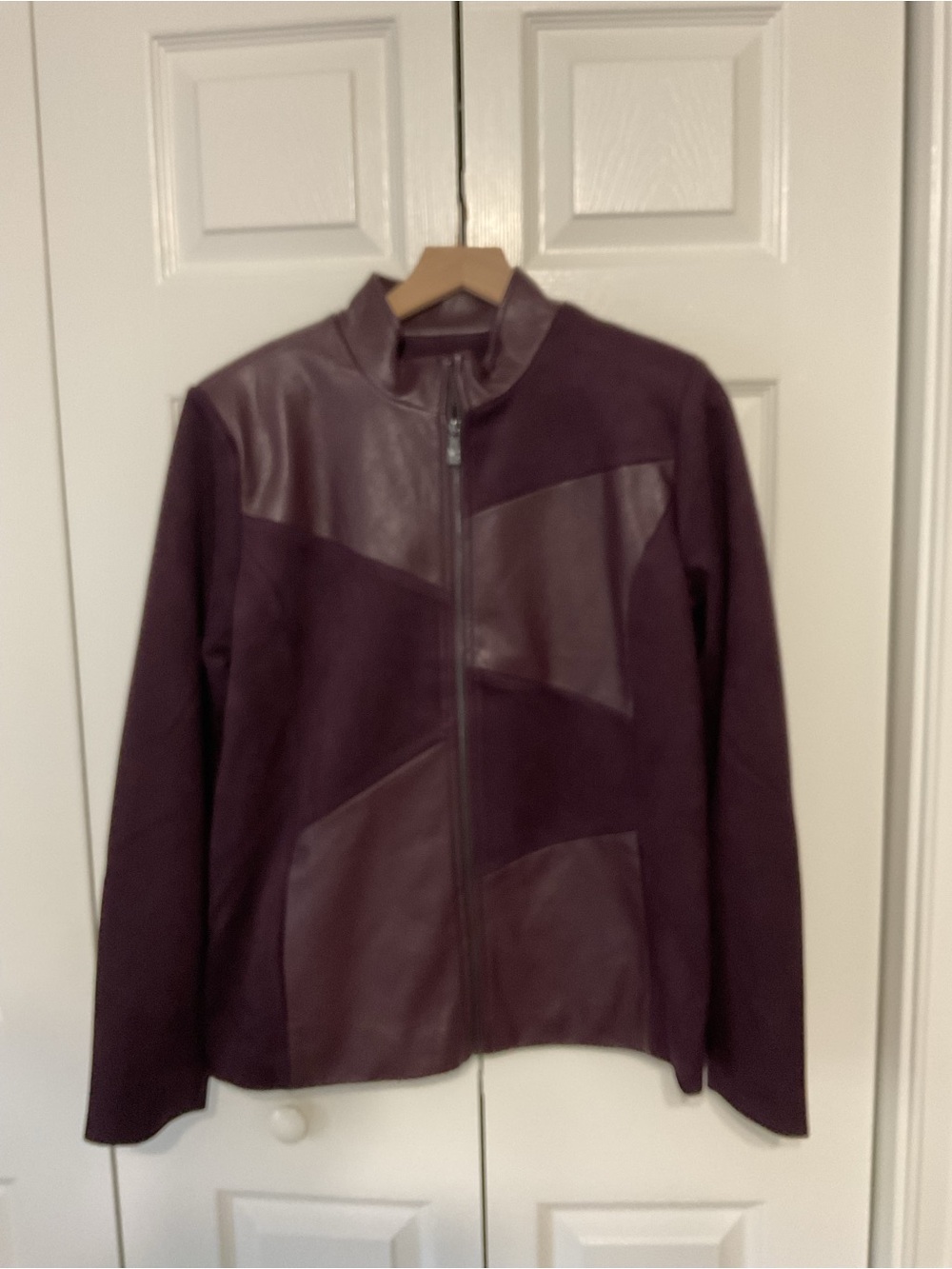 Kim Gravel Burgundy Mixed-Material Zip Front Jacket